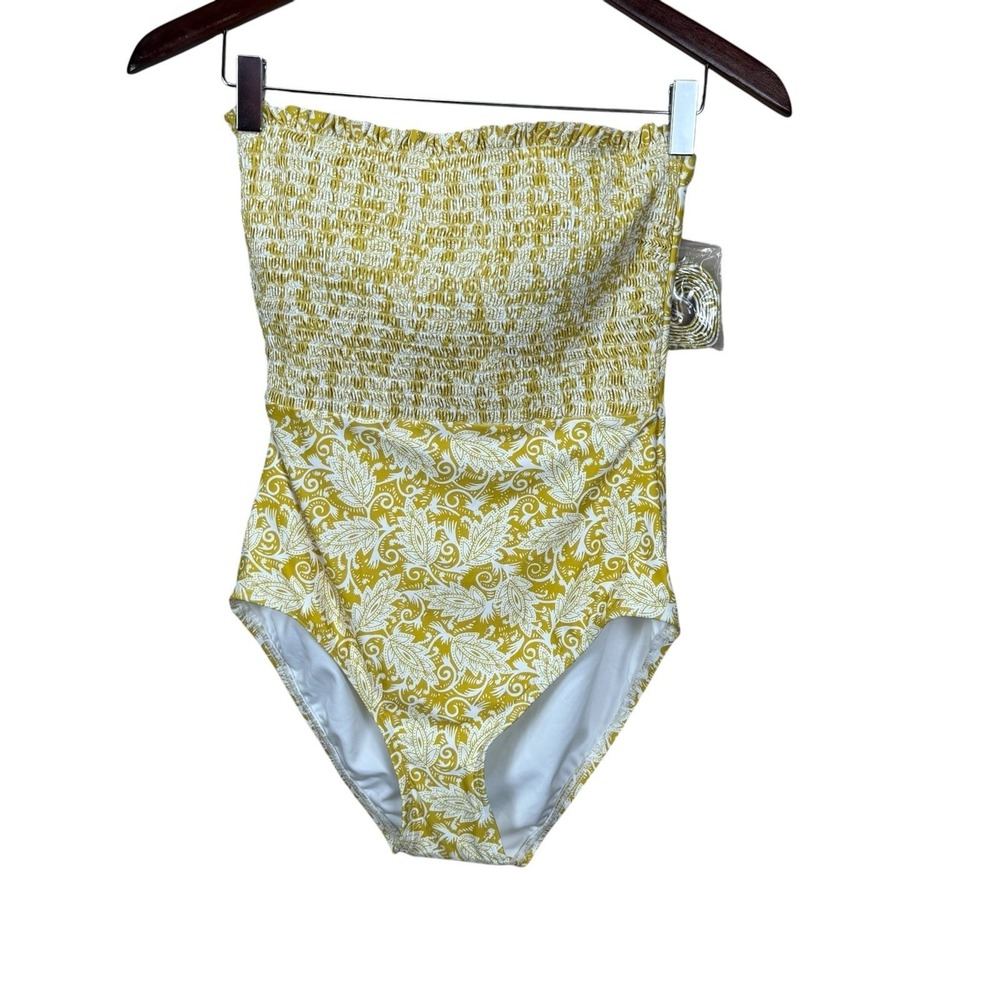 Ann Taylor Loft Beach Small Smocked Top One Piece Swimsuit Mustard Floral NWT